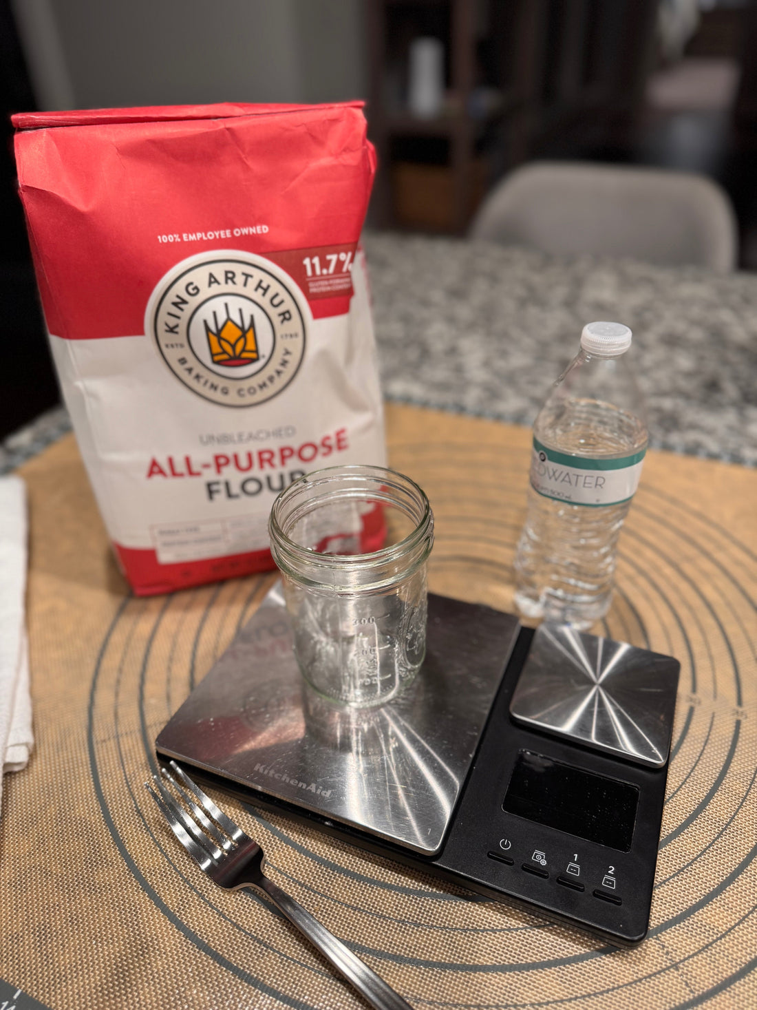 Ingredients for making sourdough starter from scratch