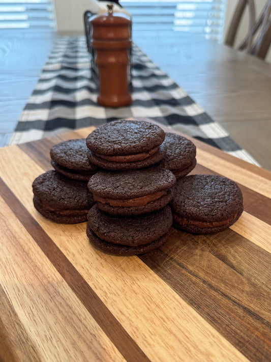 Corn-free chocolate fudge sandwich cookies made with sourdough from The Sour Crumb in Madison, Alabama